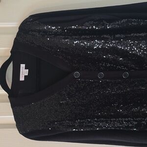 LIZ CLAIBORNE WOMEN'S FANCY BLACK SPARKLING LONG SLEEVES CARDIGAN SWEATER LARGE